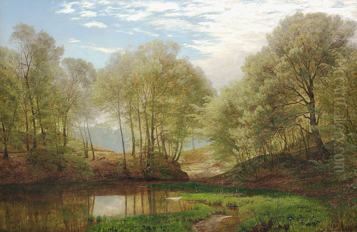 A beech wood on a spring day. Oil Painting by Janus Andreas Bartholin La Cour