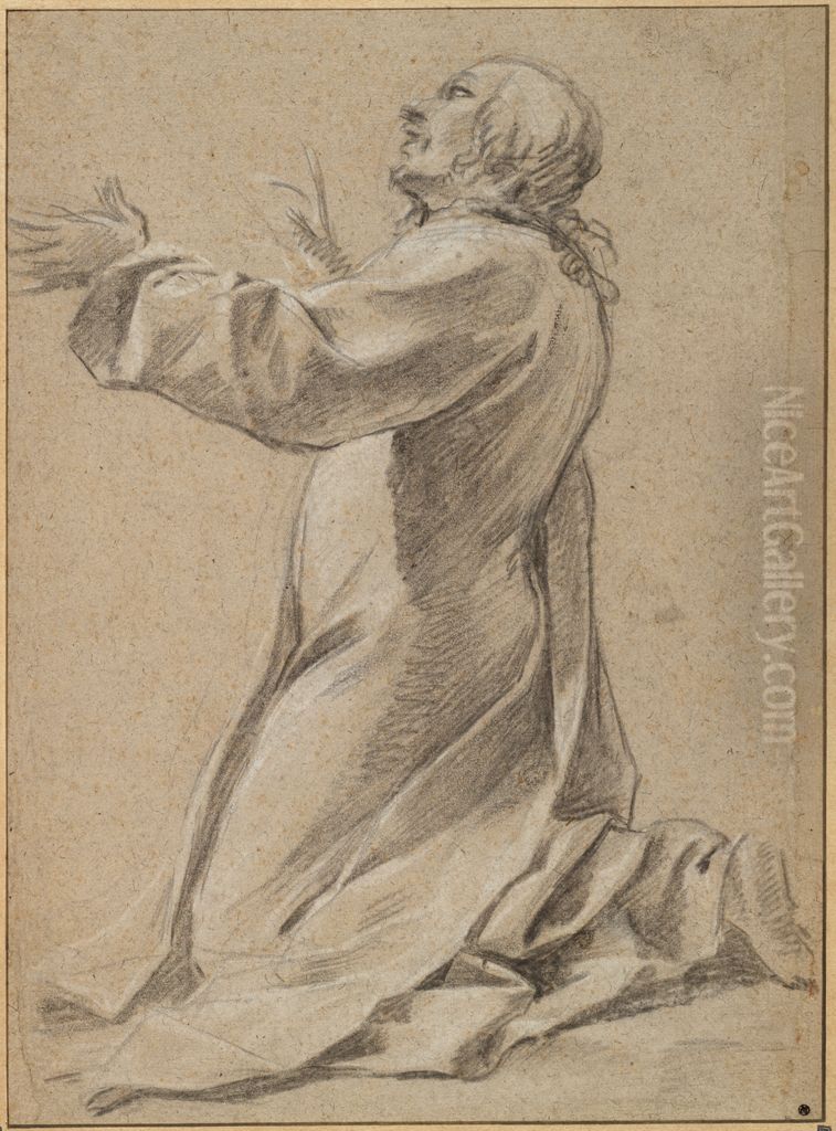 Kneeling Man with Raised Arms Oil Painting by Simon Vouet