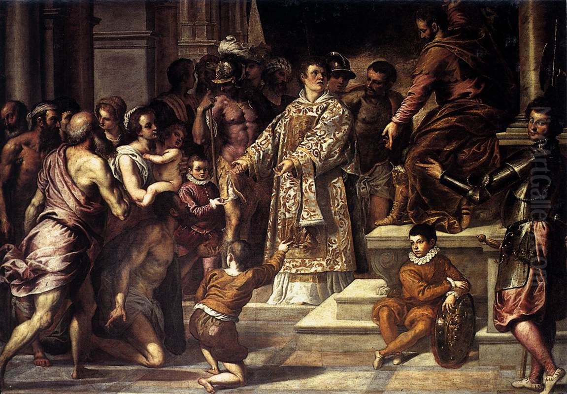 St Lawrence Giving the Wealth to the Poor Oil Painting by Palma il Giovane