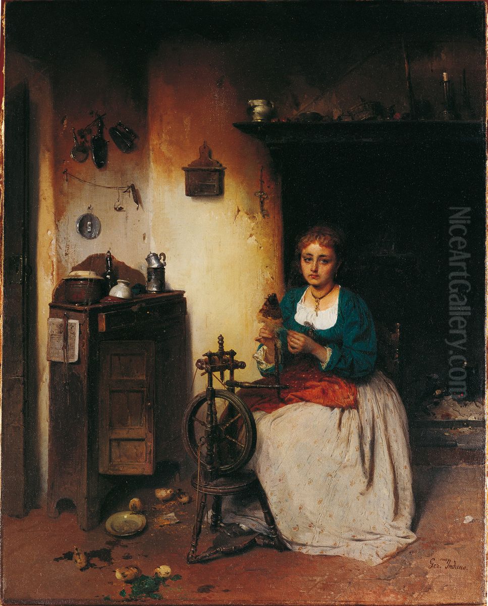 La filatrice Oil Painting by Gerolamo Induno