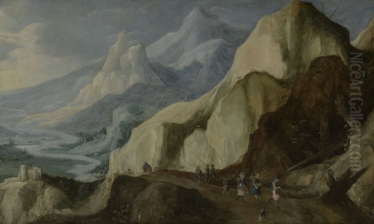 Mountain landscape with a river in a valley Oil Painting by Joos de Momper the Younger