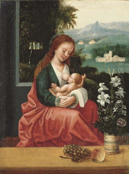 Virgin and child in front of a landscape Oil Painting by Ambrosius Benson
