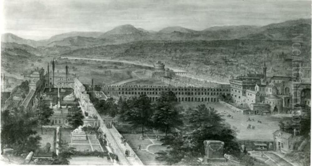 View on the Vatican gardens and the st Peter's basilica Oil Painting by Hendrick van Cleve III