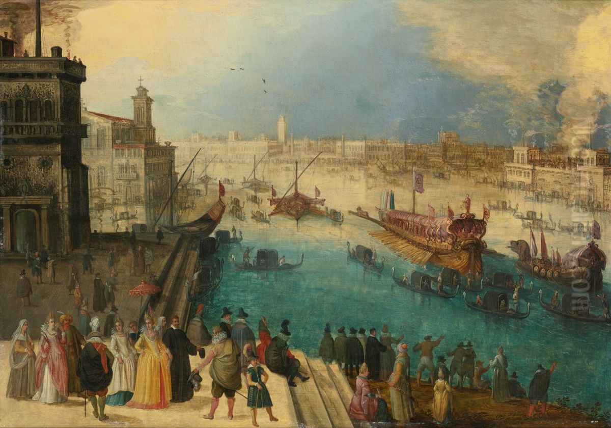 Capriccio view of Venice with the Bucintoro Oil Painting by Louis de Caullery