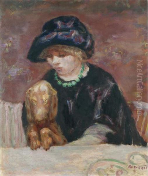 LA FEMME AU BASSET OR PORTRAIT DE MARTHE BONNARD AU BASSET Oil Painting by Pierre Bonnard