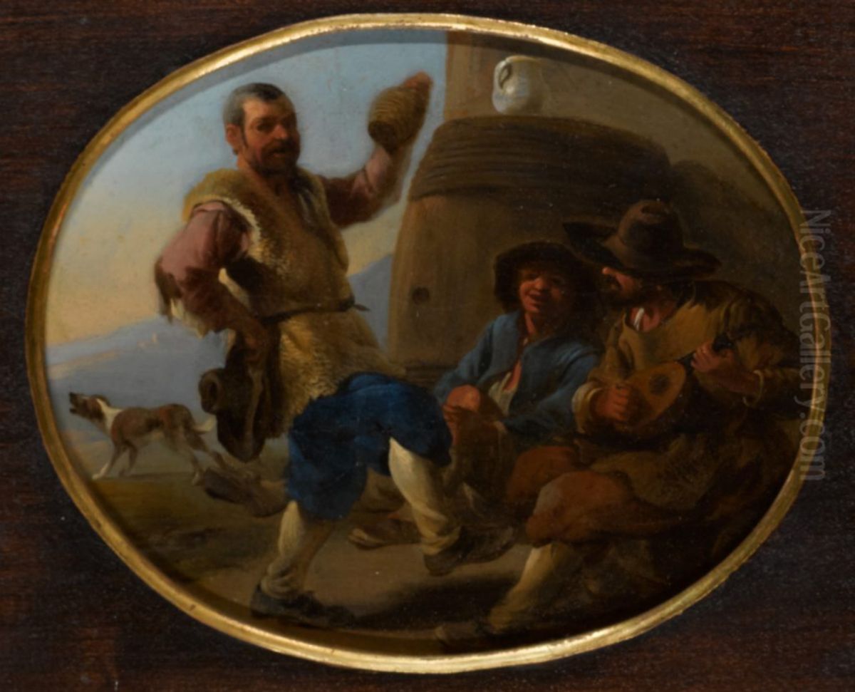 Group of peasants dancing and playing music Oil Painting by Jan Miel