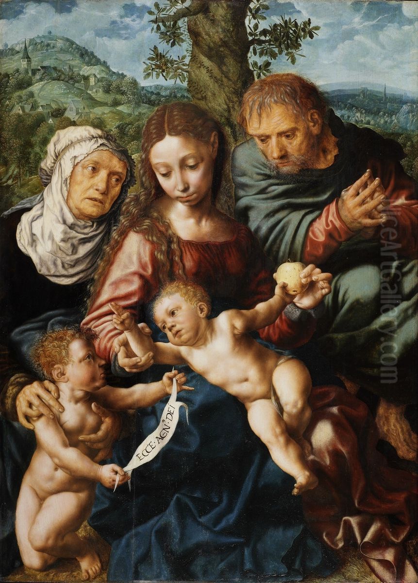 Holy Family with John the Baptist and St. Elisabeth Oil Painting by Jan Sanders Van Hemessen