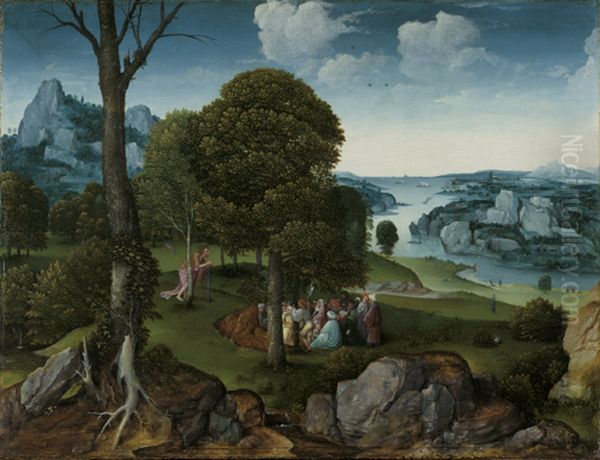 Landschap met de prediking van Johannes de Doper (Lucas 3:1-15) Oil Painting by Joachim Patinir