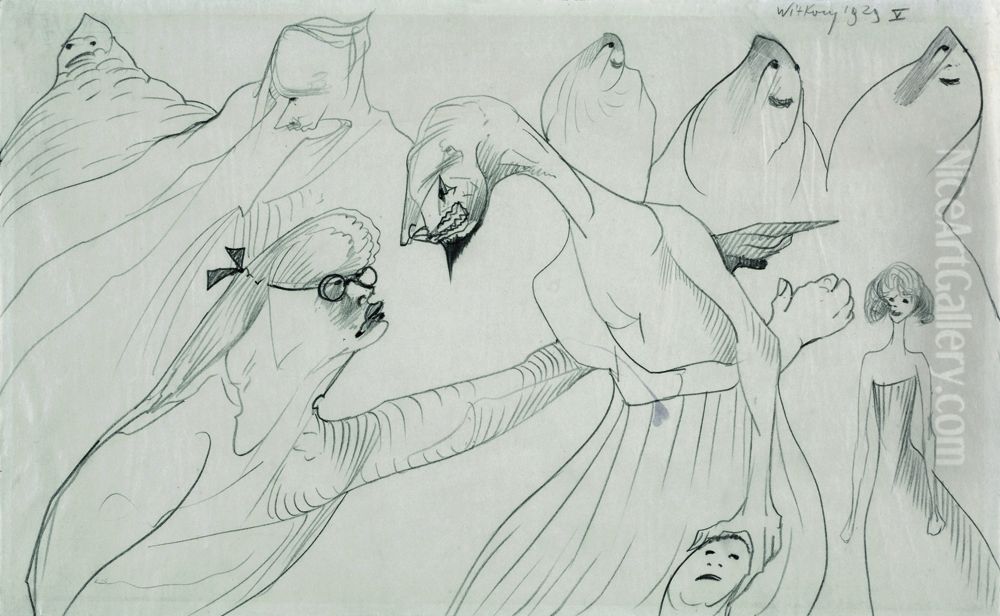 Kompozycja z kobieta w okularach Oil Painting by Stanislaw Ignacy Witkiewicz (Witkacy)