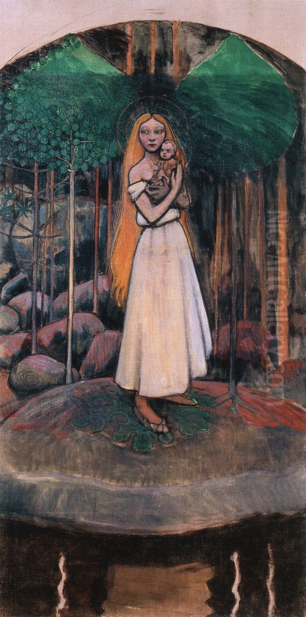 Marjatta and the Christ Child Oil Painting by Akseli Valdemar Gallen-Kallela