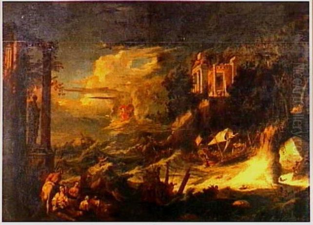 The arrival of Aeneas in Carthago Oil Painting by Pieter Mulier