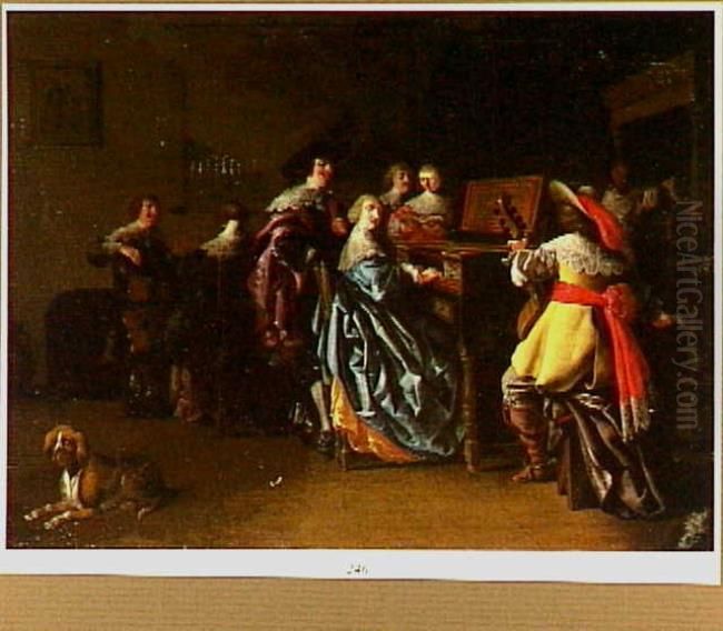 Musical company in an interior Oil Painting by Anthonie Palamedesz.