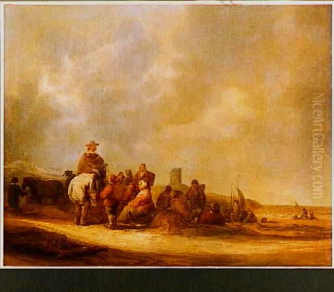 Beach scenes with fish market Oil Painting by Benjamin Gerritsz Cuyp