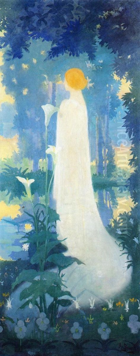 Meisje met callabloemen Oil Painting by Albert Braut