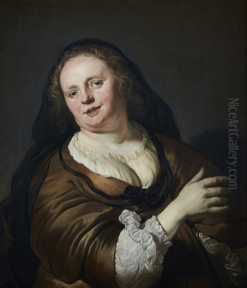 Tronie of a woman with a black veil Oil Painting by Jacob Adriaensz Backer