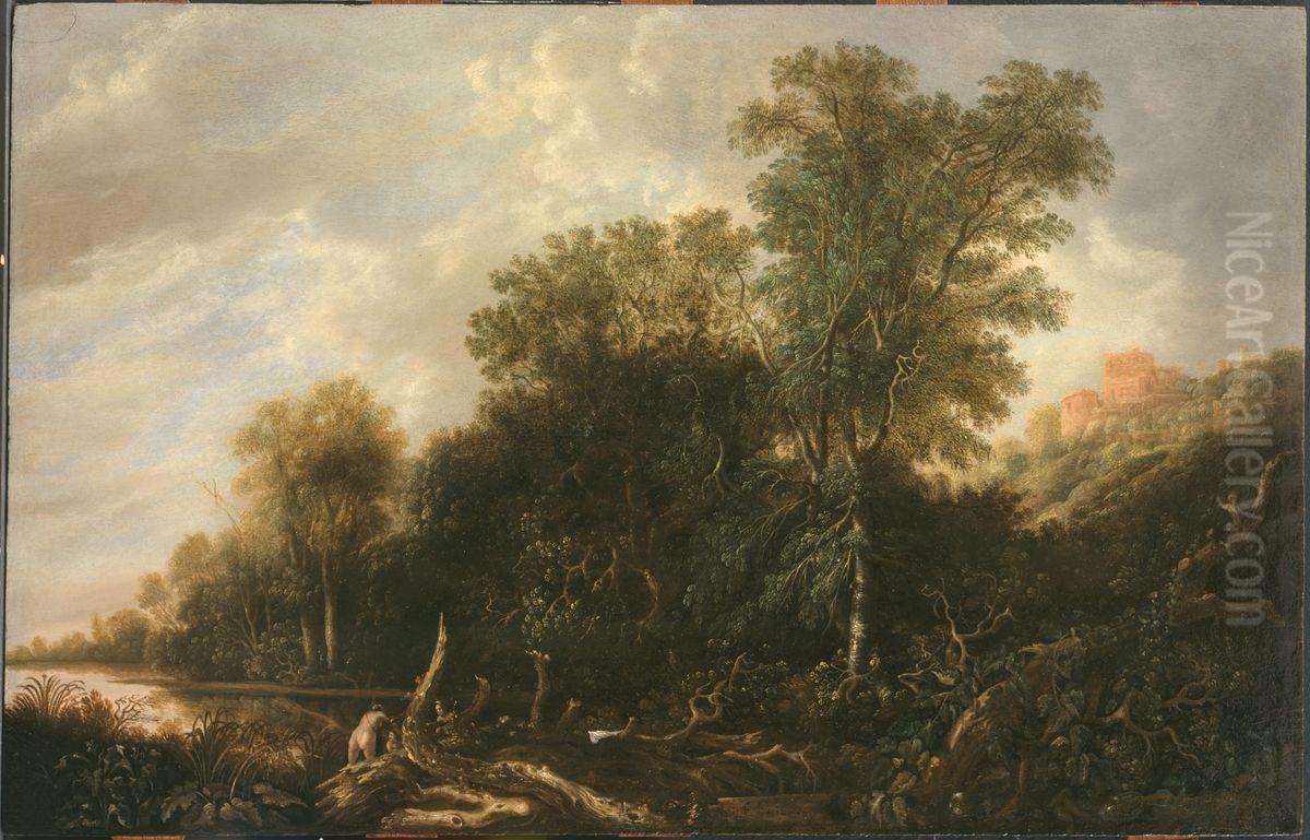 Wooded landscape with women bathing Oil Painting by Francois Van Knibbergen