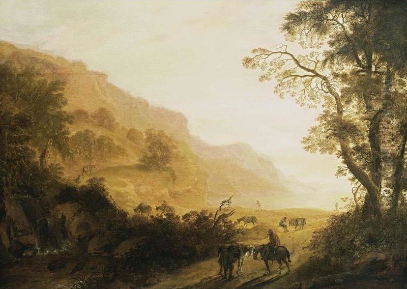 Southern landscape with travelers Oil Painting by Cornelis Matthieu
