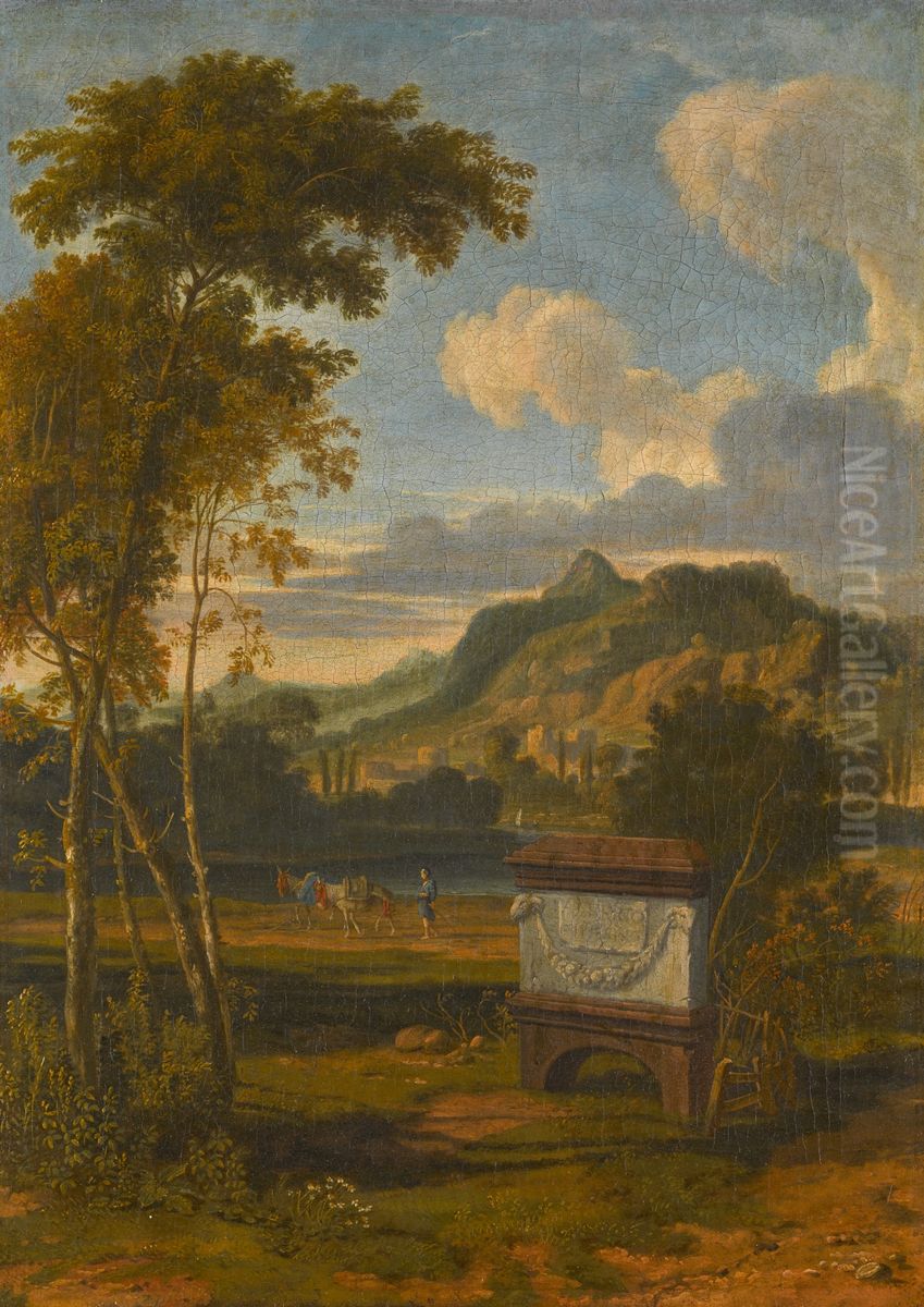 Southern landscape with a sarcophagus Oil Painting by Albert Meyeringh