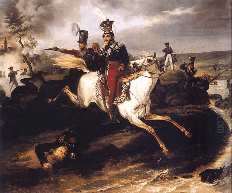 Death of Prince Jozef Poniatowski. Oil Painting by January Suchodolski