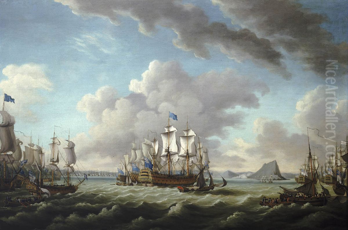 Relief of Gibraltar by Earl Howe, 11 October 1782 Oil Painting by Richard Paton