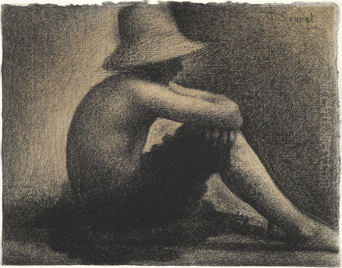 Seated Boy with Straw Hat, study for Bathers at Asnieres Oil Painting by Georges Seurat