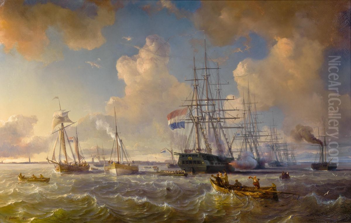 Gezicht op de rede van Vlissingen Oil Painting by Theodore Gudin