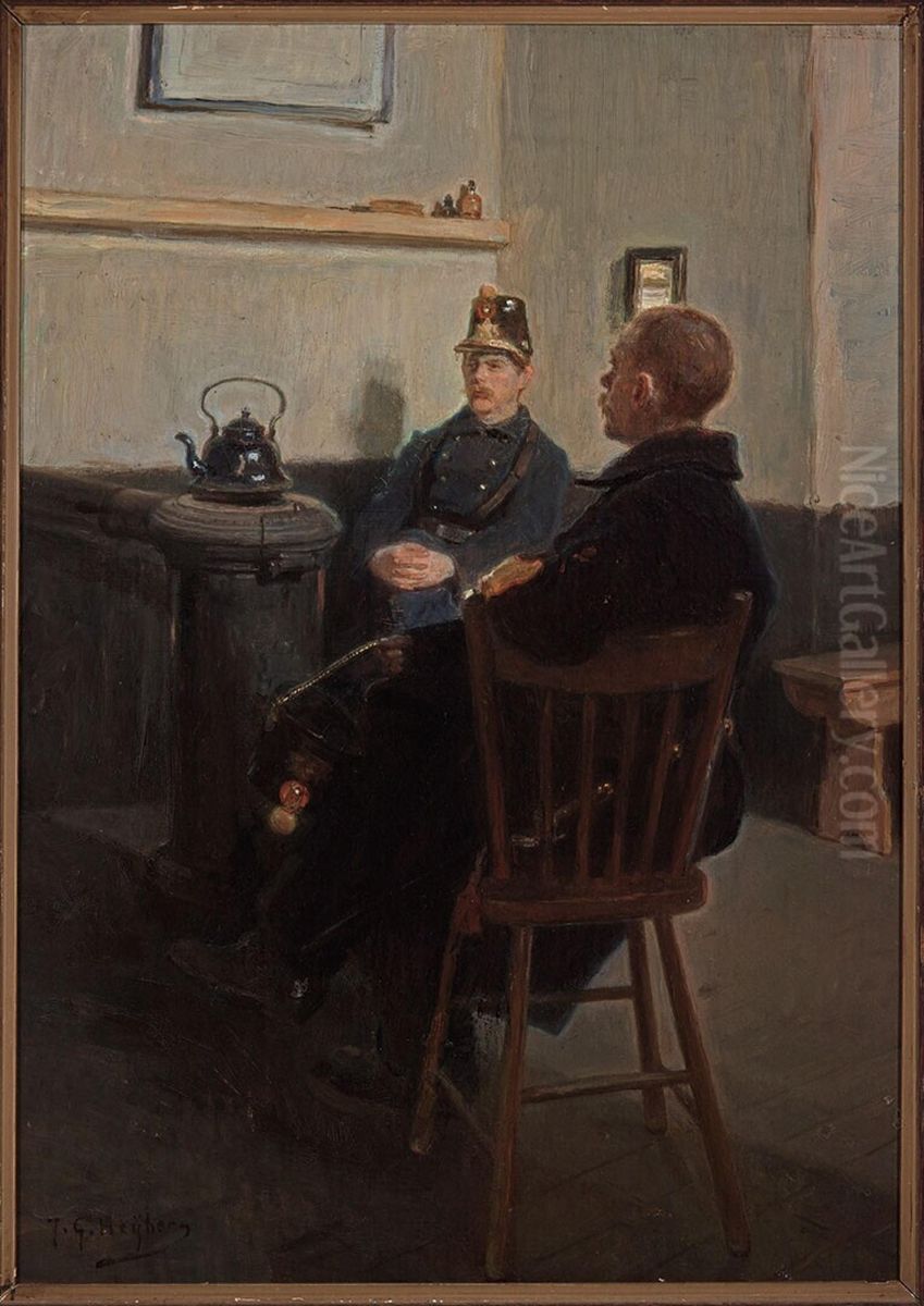 Twee soldaten in een wachtlokaal Oil Painting by Johannes Gerardus Heijberg