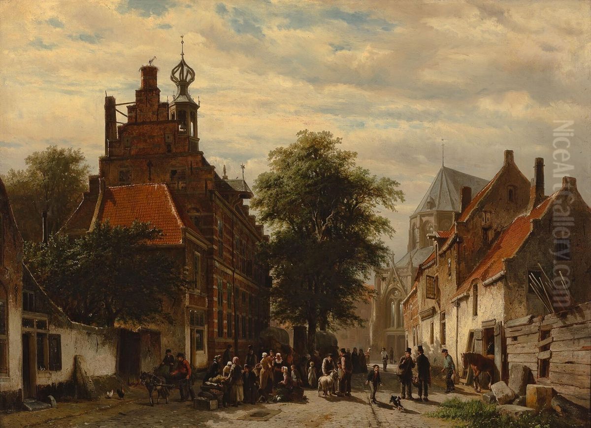 Stadhuis en markt te Naarden Oil Painting by Cornelis Springer