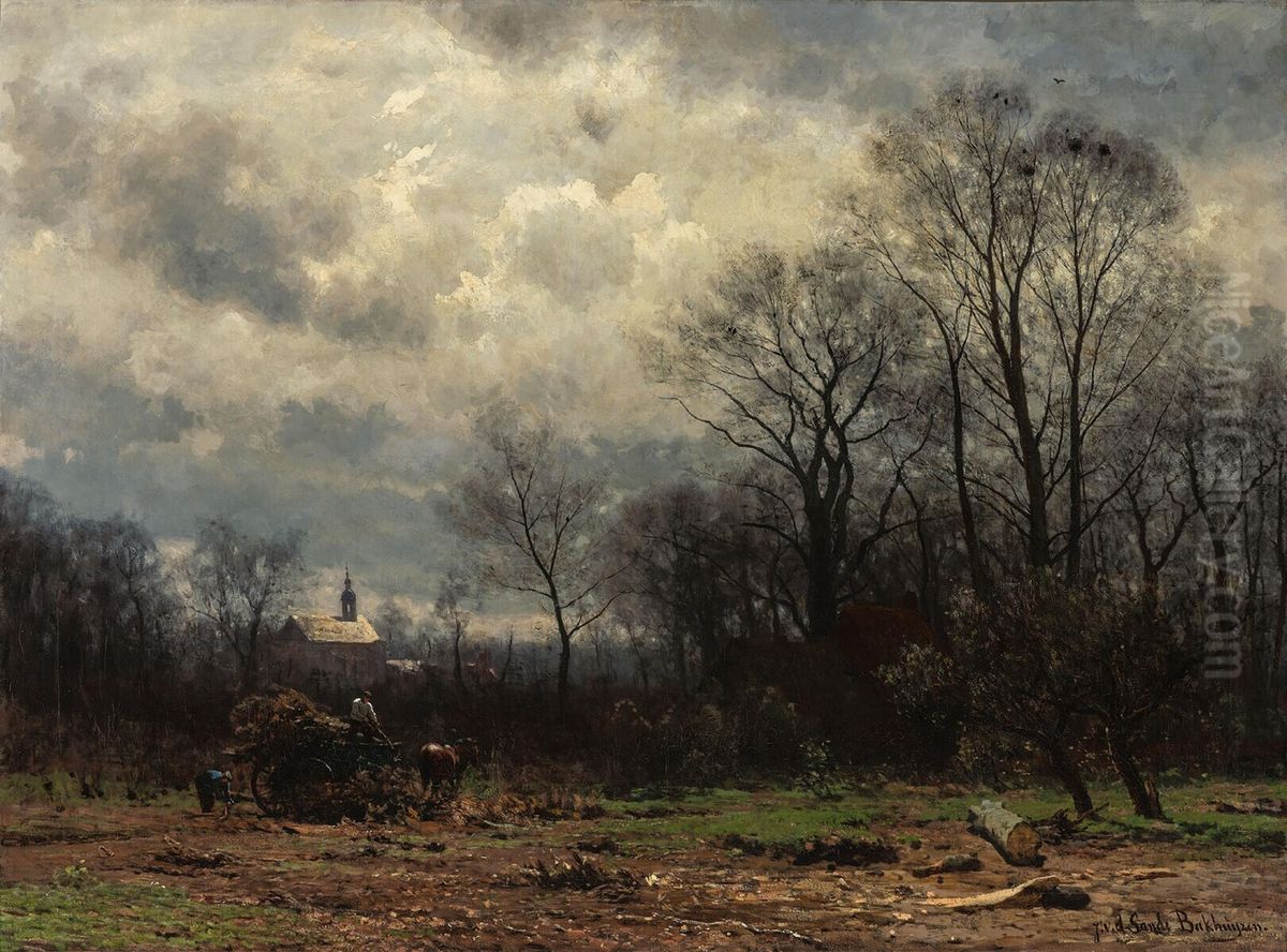 Maartsche buien Oil Painting by Julius van de Sande Bakhuyzen