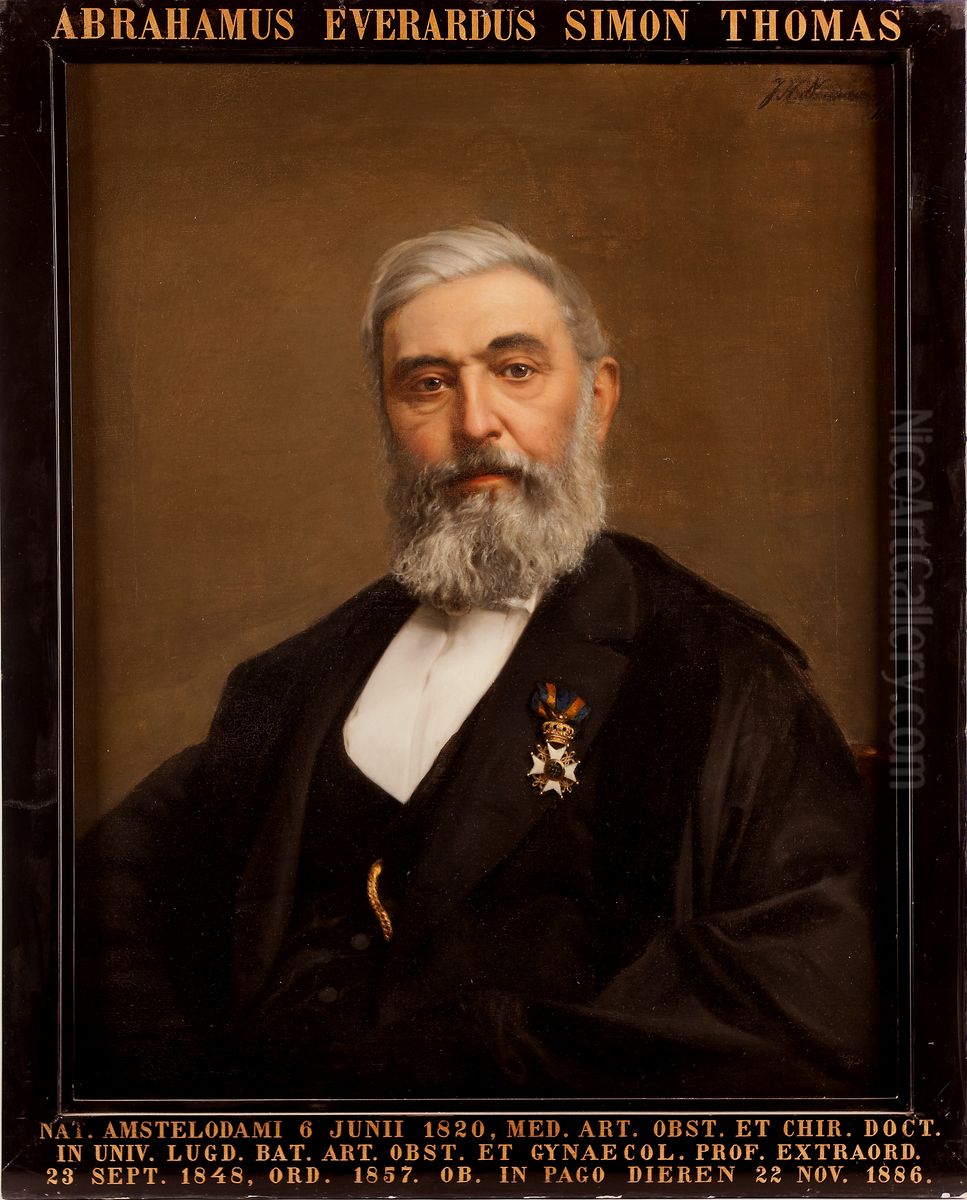 Portret van Abraham Everard Simon Thomas, hoogleraar Verloskunde en Vrouwenziekten te Leiden Oil Painting by Johan Heinrich Neuman