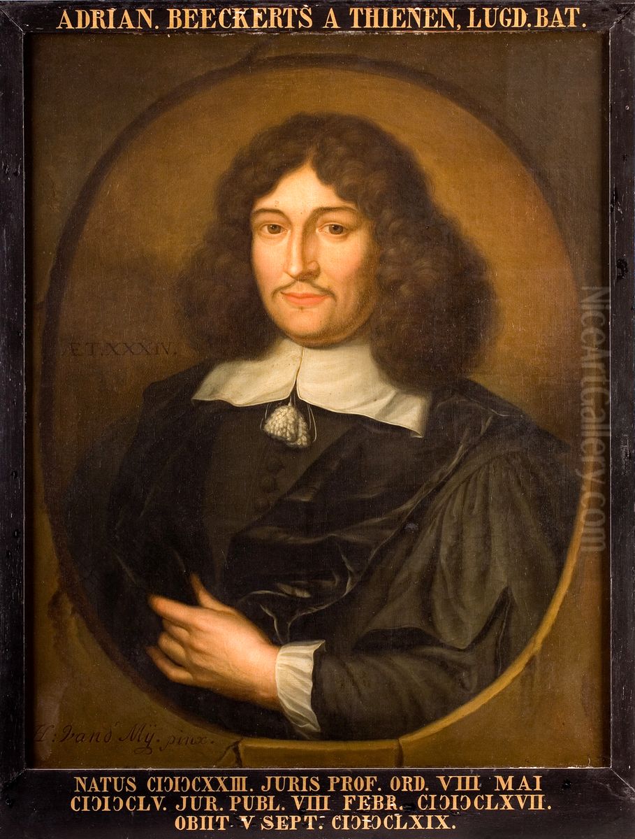 Portret van Adriaan Beeckerts van Thienen, hoogleraar Rechtsgeleerdheid te Leiden Oil Painting by Hieronymus van der Mij