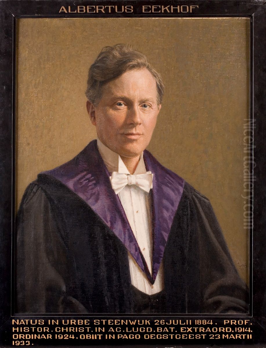 Portret van Albert Eekhof, hoogleraar Godgeleerdheid te Leiden Oil Painting by Reinier Sybrand Bakels