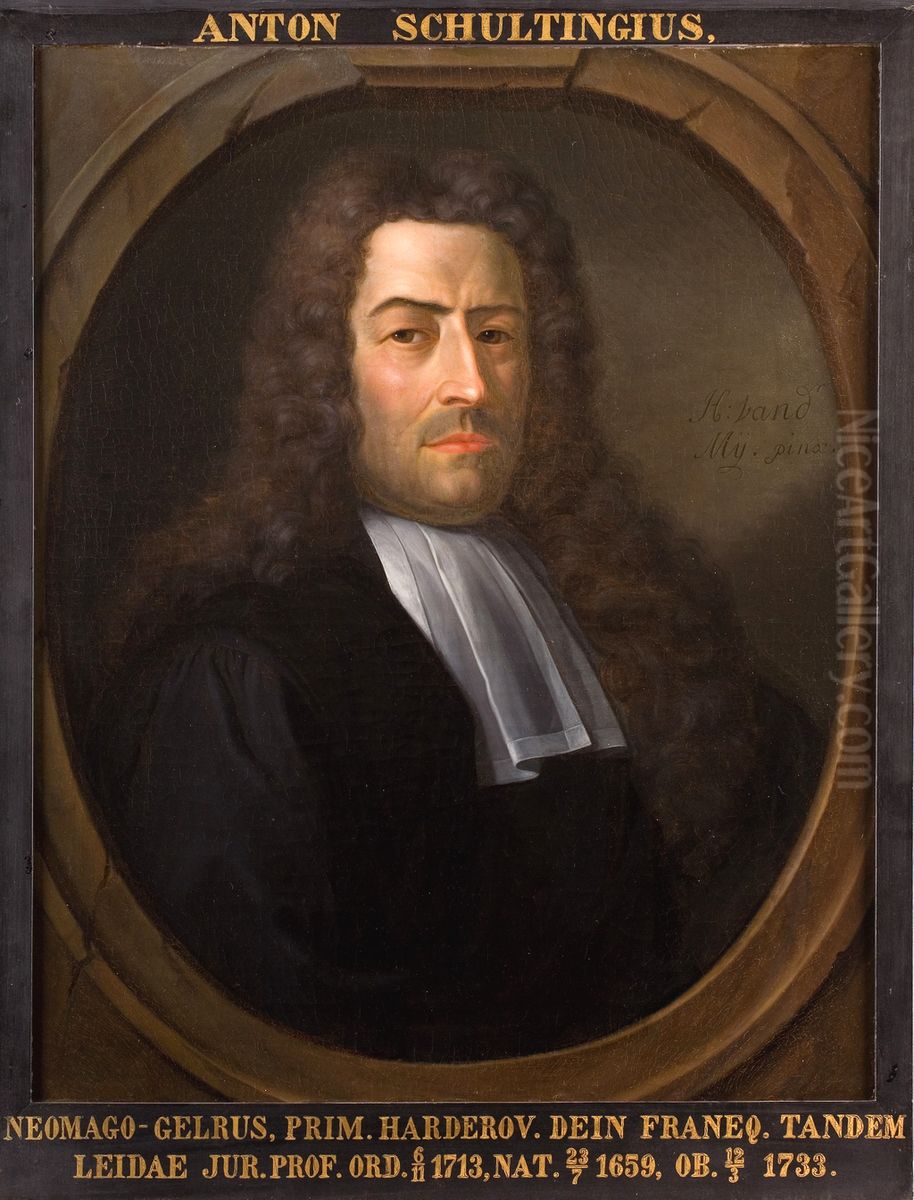 Portret van Antonius Schultingh, hoogleraar Rechtsgeleerdheid te Leiden Oil Painting by Hieronymus van der Mij