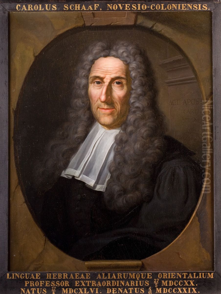 Portret van Carel Schaaf, hoogleraar Hebreeuws en andere oosterse talen te Leiden Oil Painting by Hieronymus van der Mij