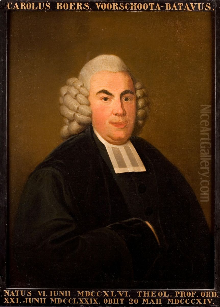 Portret van Carolus Boers, hoogleraar Godgeleerdheid te Leiden Oil Painting by Louis Francois Gerard van der Puyl