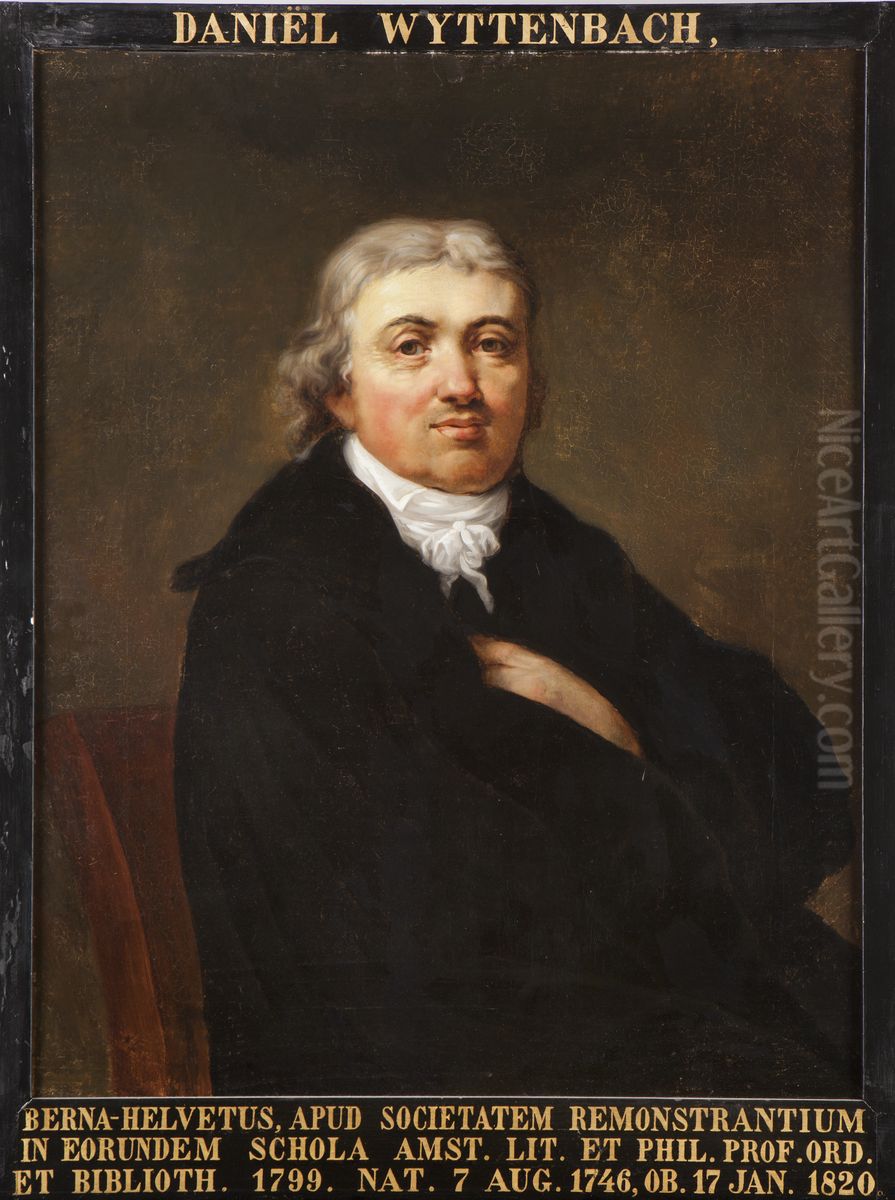 Portret van Daniel Albert Wyttenbach, hoogleraar Grieks en Latijn, Geschiedenis en bibliothecaris te Leiden Oil Painting by Louis Moritz