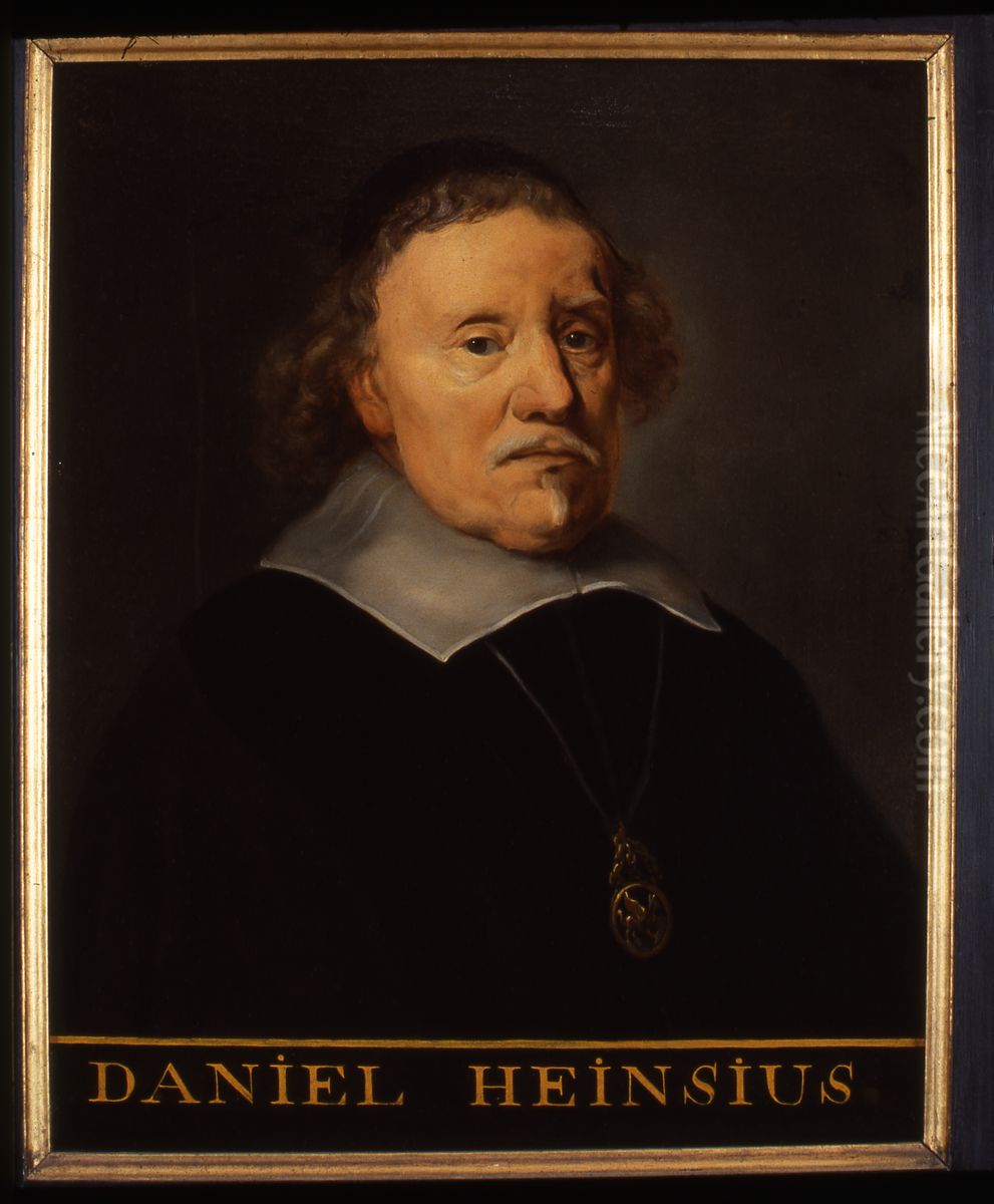 Portret van Daniel Heinsius, hoogleraar Dichtkunde, Grieks, Staatkunde en Historie en bibliothecaris te Leiden Oil Painting by Icones Leidenses