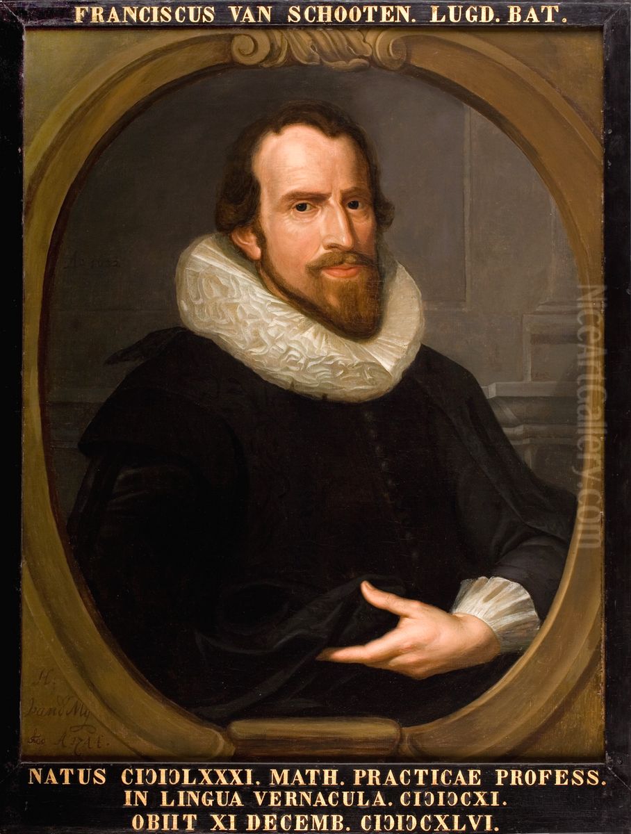 Portret van Frans van Schooten, hoogleraar Nederduitse Mathematique en Wiskunde te Leiden Oil Painting by Hieronymus van der Mij