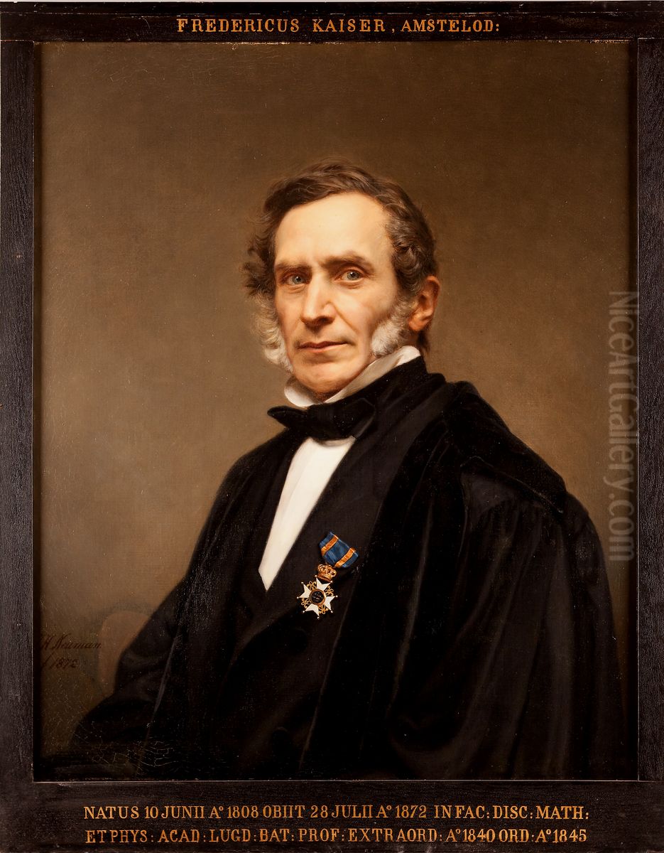 Portret van Friedrich Kaiser, hoogleraar Sterrenkunde te Leiden Oil Painting by Johan Heinrich Neuman