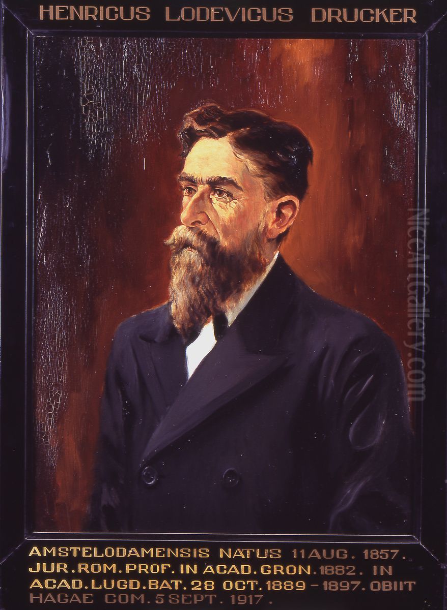 Portret van Hendrik Lodewijk Drucker, hoogleraar Rechtsgeleerdheid te Leiden Oil Painting by Dirk Van Driest