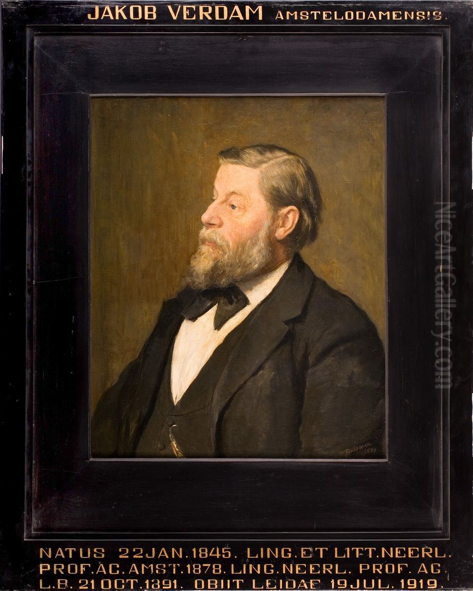 Portret van Jacob Verdam, hoogleraar Nederlandse Taal te Leiden Oil Painting by Hendrik van Borssum Buisman