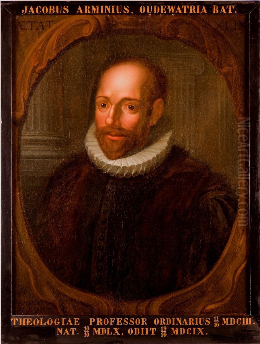 Portret van Jacobus Arminius, hoogleraar Godgeleerdheid te Leiden Oil Painting by Hieronymus van der Mij