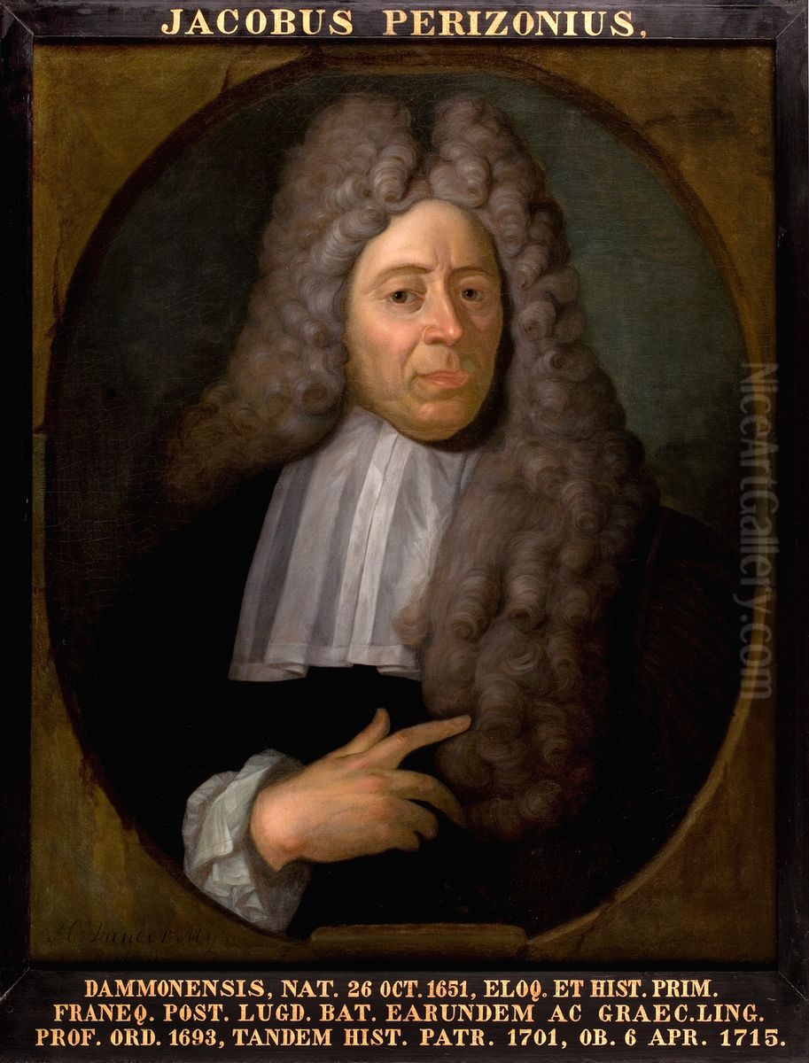 Portret van Jacobus Perizonius, hoogleraar Geschiedenis, Grieks en Welsprekendheid te Leiden Oil Painting by Hieronymus van der Mij