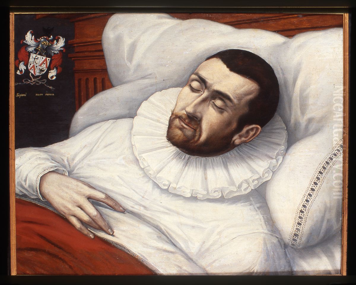 Portret van Jacobus Ramsaeus (Ramsay), hoogleraar Redeneerkunde te Leiden Oil Painting by Isaac van Swanenburg