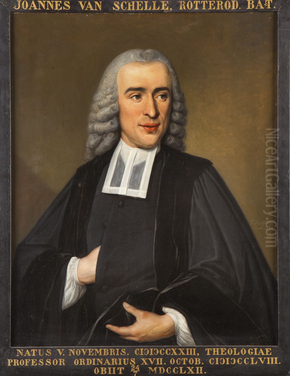 Portret van Joannes van Schelle, hoogleraar Godgeleerdheid te Leiden Oil Painting by Tibout Regters