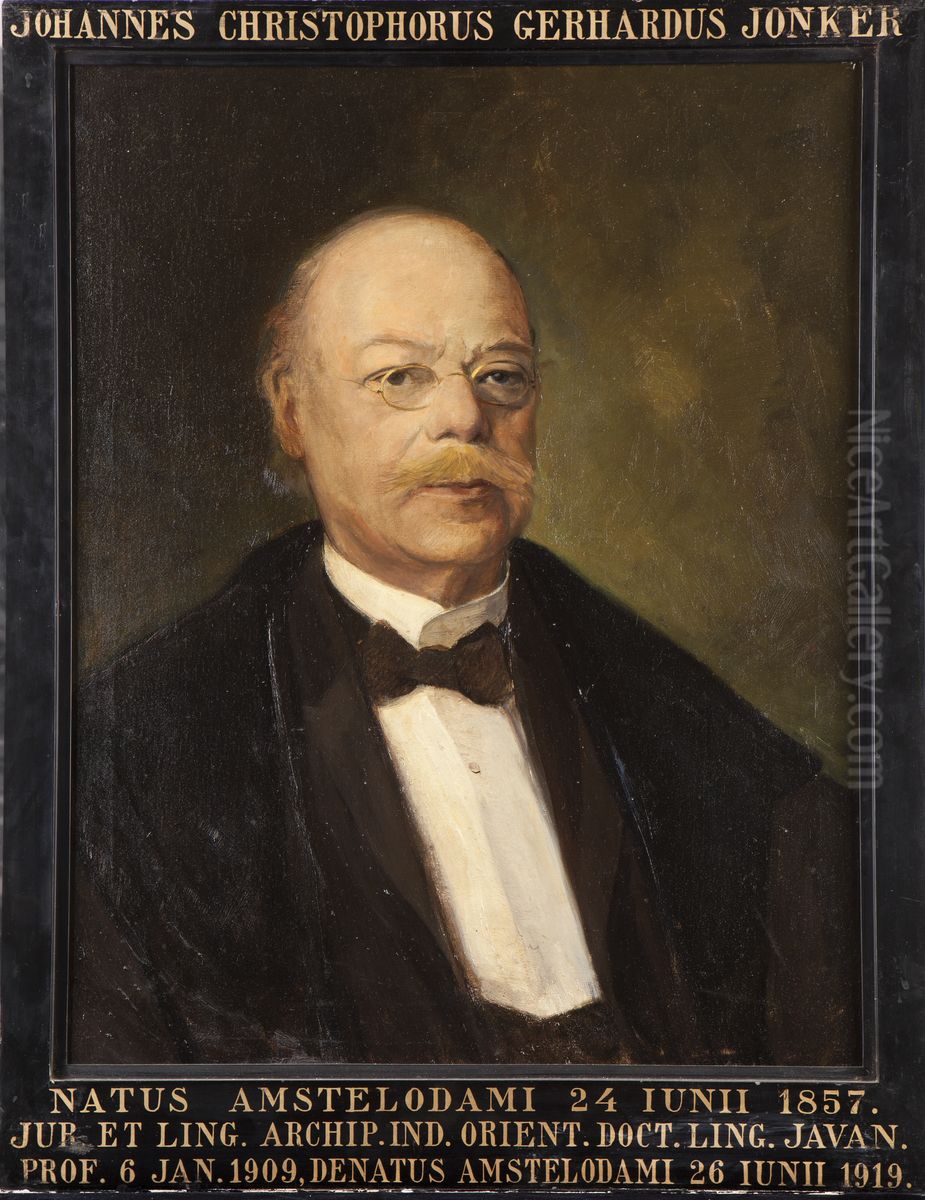 Portret van Johann Christoph Gerhard Jonker, hoogleraar Javaanse Taal- en Letterkunde te Leiden Oil Painting by Johannes Josseaud