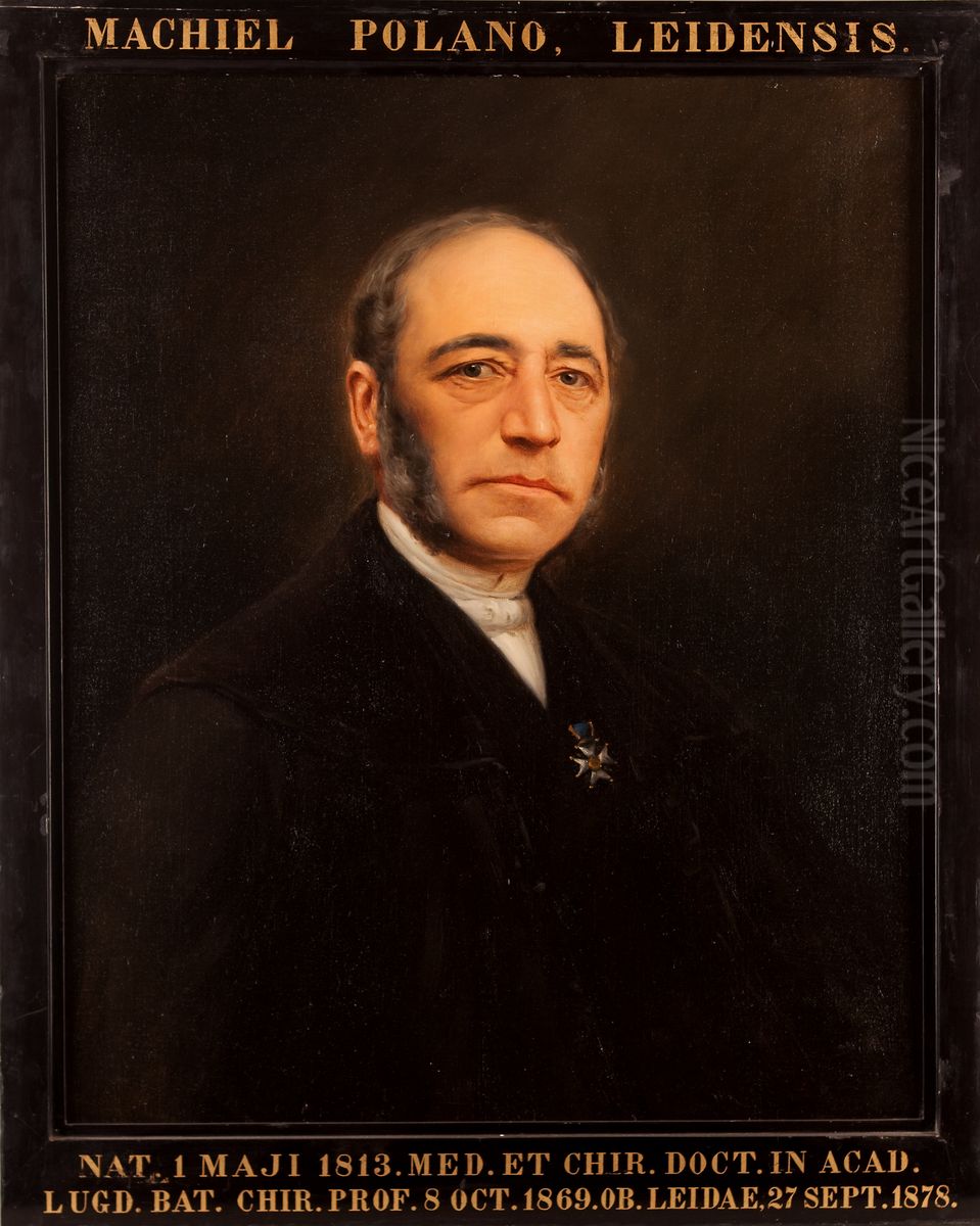 Portret van Machiel Polano, hoogleraar Heelkunde en Gerechtelijke Geneeskunde te Leiden Oil Painting by Reinhard Paul Junghanns