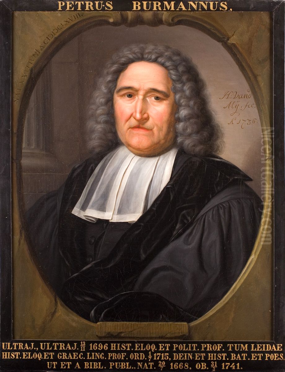 Portret van Petrus Burman, hoogleraar Grieks, Historie en Welsprekendheid te Leiden Oil Painting by Hieronymus van der Mij