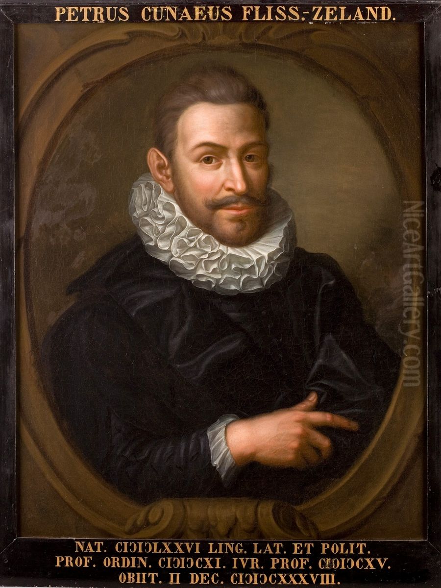 Portret van Petrus Cunaeus, hoogleraar Latijn, Grieks, Staatskunde en Rechtsgeleerdheid te Leiden Oil Painting by Hieronymus van der Mij