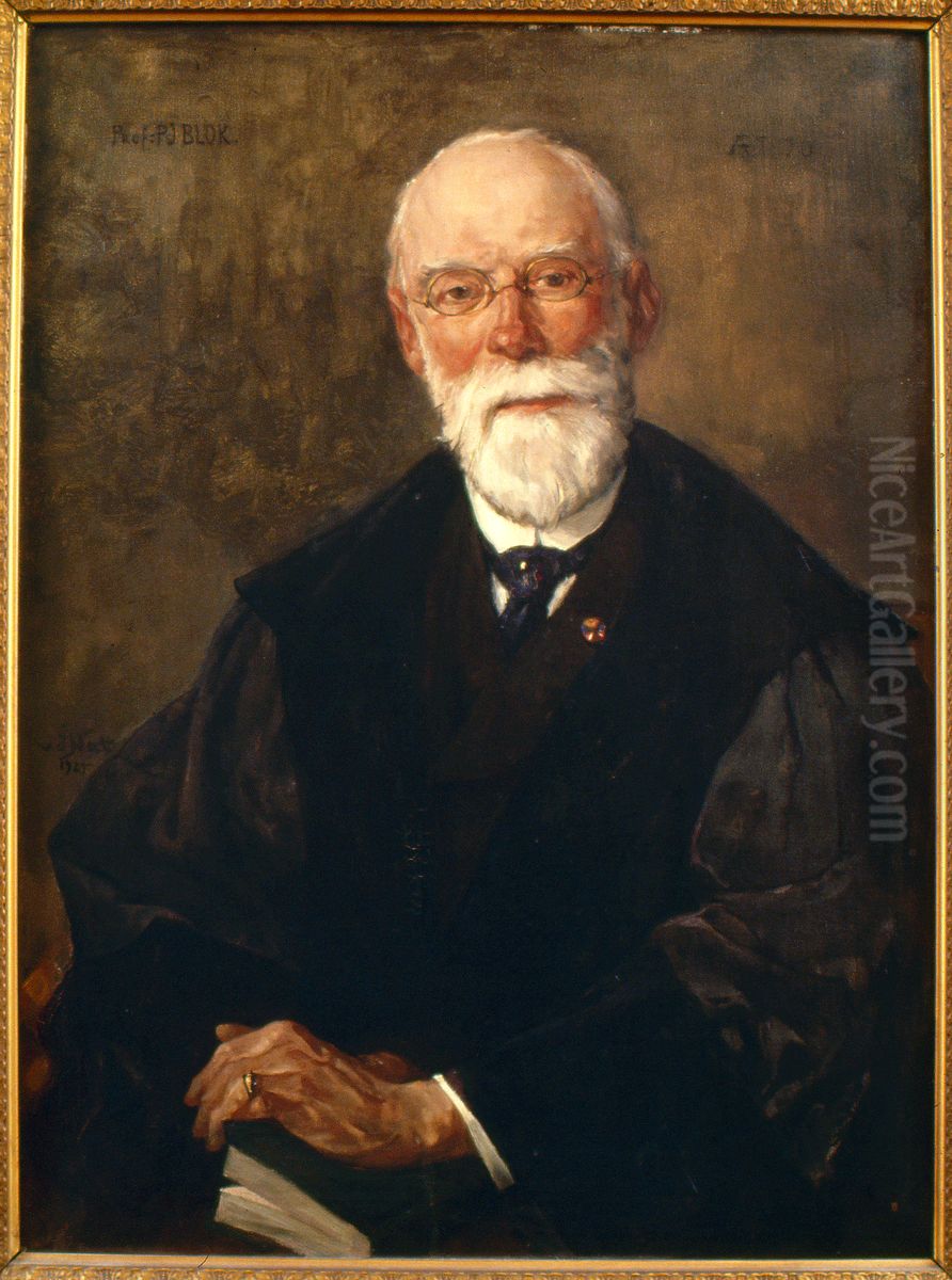 Portret van Pieter Johannes Blok, hoogleraar Vaderlandse Geschiedenis te Leiden Oil Painting by Willem Van Der Nat